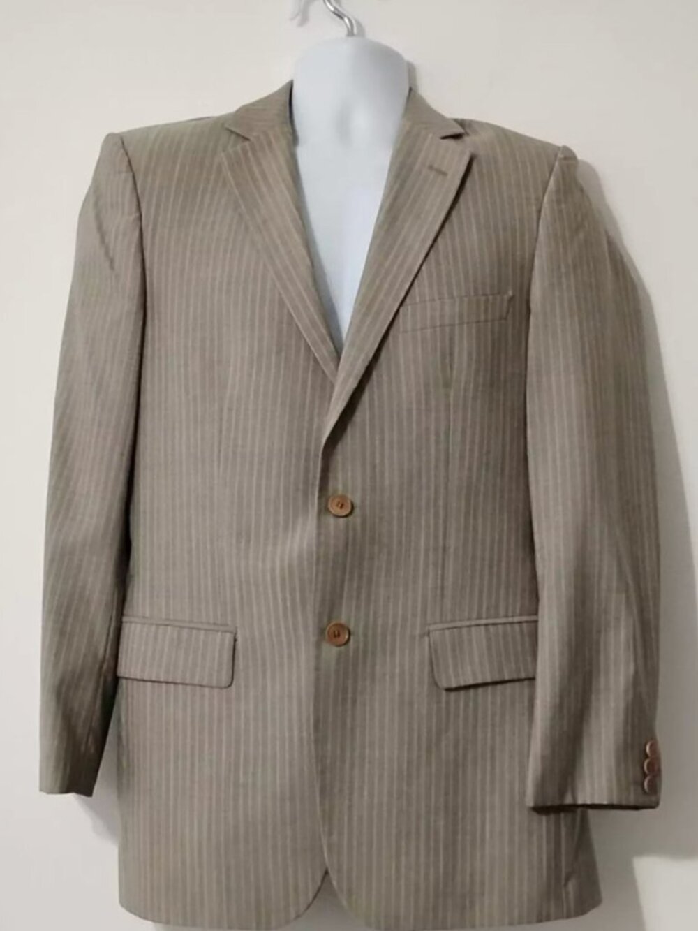 Zara Man 100% Wool Blazer Striped Beige Size 40 EU (Medium) Neutral Elegant